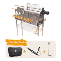 Flaming Coals Deluxe Cyprus Grill Spit - Stainless Steel - Bundle