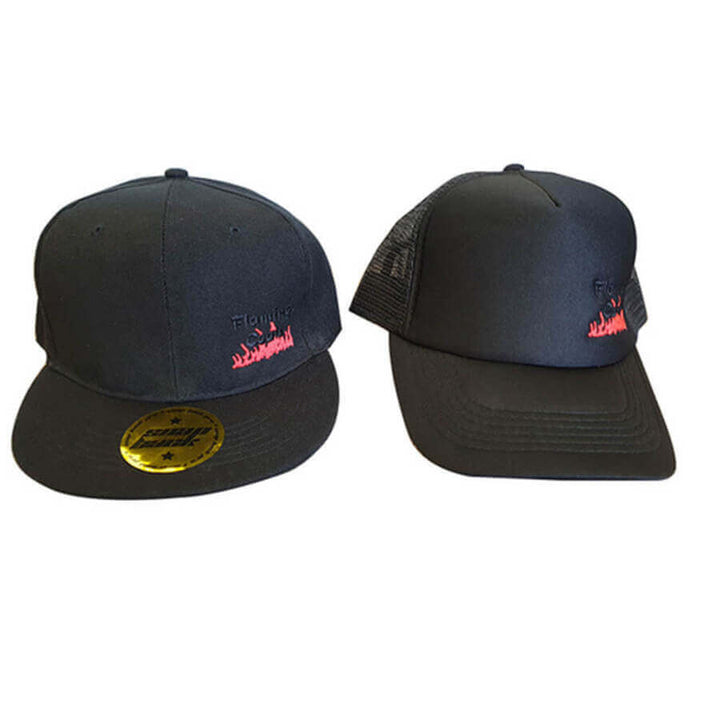 Flaming Coals BBQ Hat/Cap FC Logo Black - Flat Brim & Trucker