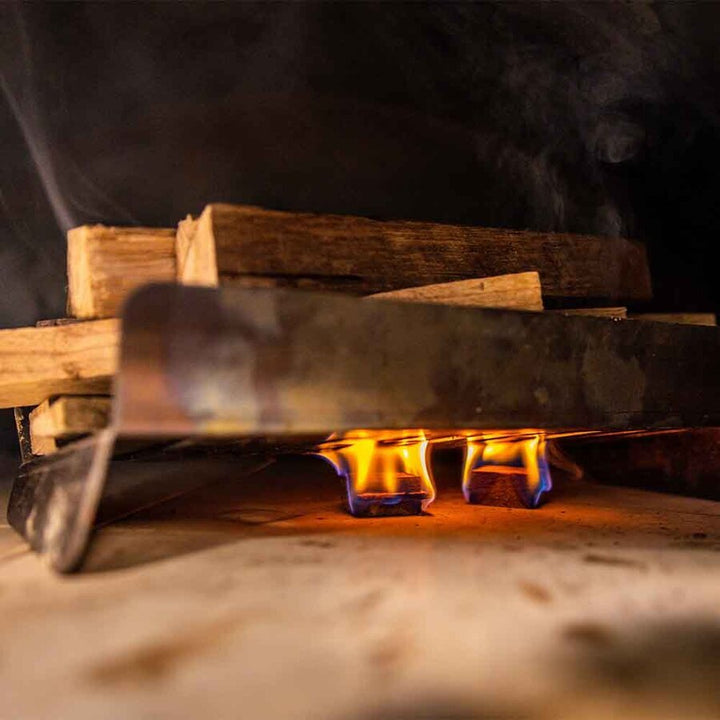 Raised Pizza Oven Log Holder | Flaming Coals