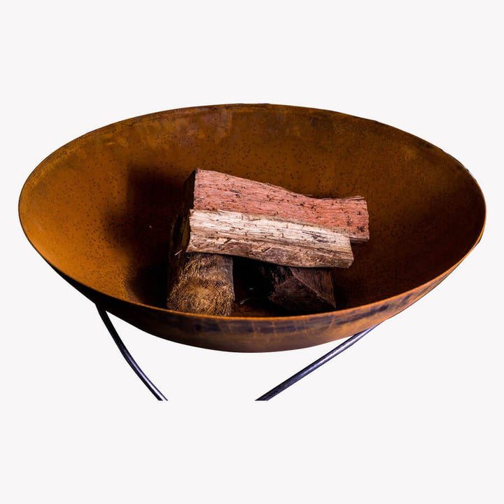 Raised Round Rustic Firepit - 800mm - Flaming Coals