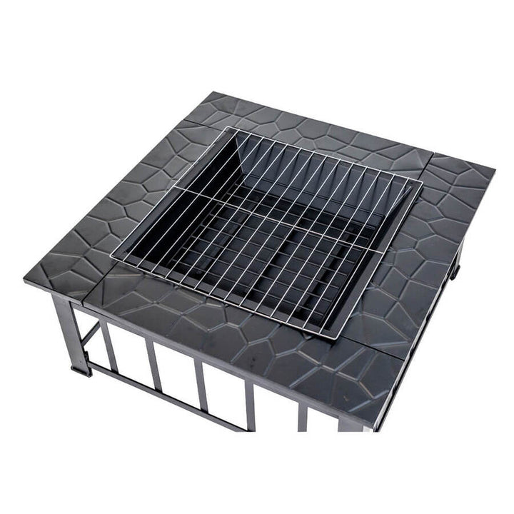 Square Firepit 900mm with Cooking Grill - Flaming Coals