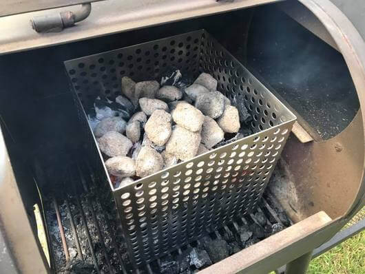 Offset Smoker Charcoal Basket - Flaming Coals