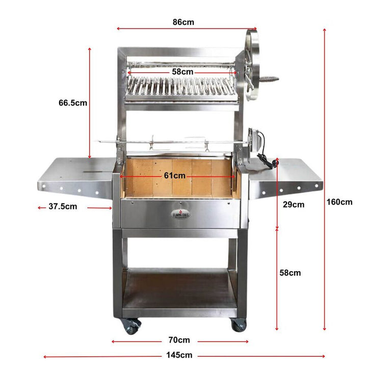 Stainless Steel Parrilla Argentinian BBQ with Rotisserie 610mm x 550mm