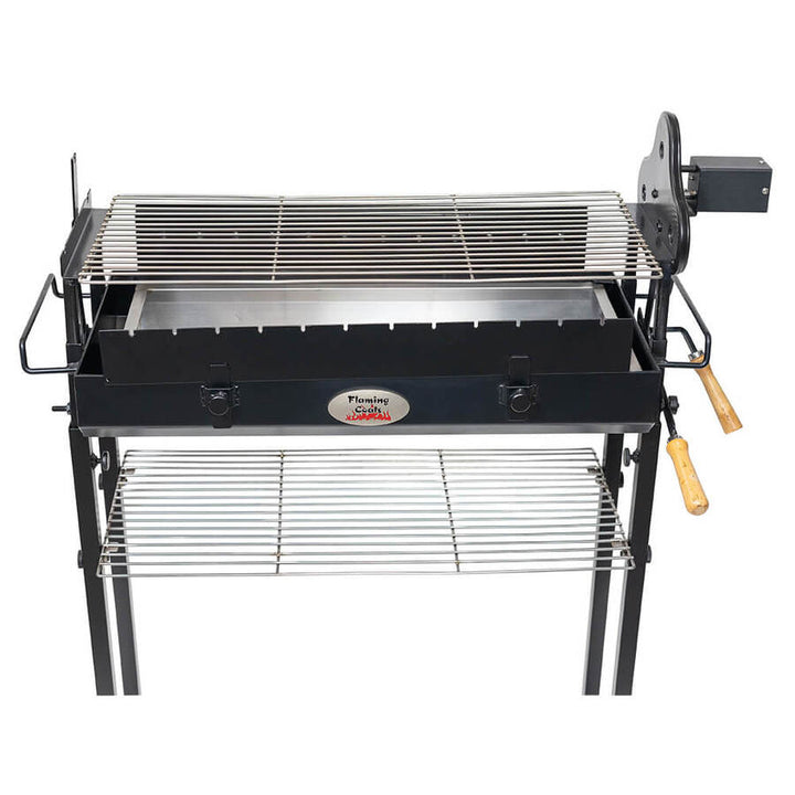 Deluxe Foukou Cyprus Grill Spit - 3mm Thick - Flaming Coals