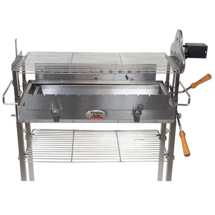 Deluxe Cyprus Grill Spit - Stainless Steel - Flaming Coals