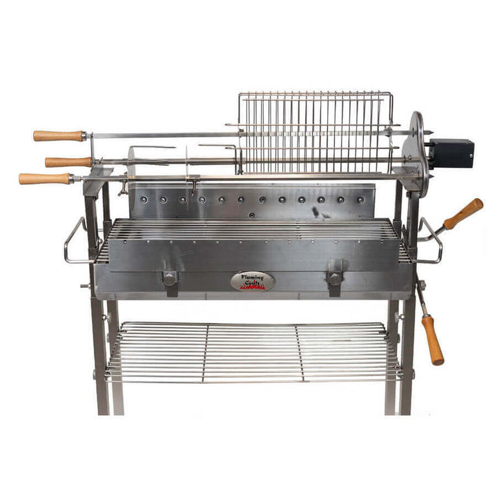 Deluxe Cyprus Grill Spit - Stainless Steel - Flaming Coals