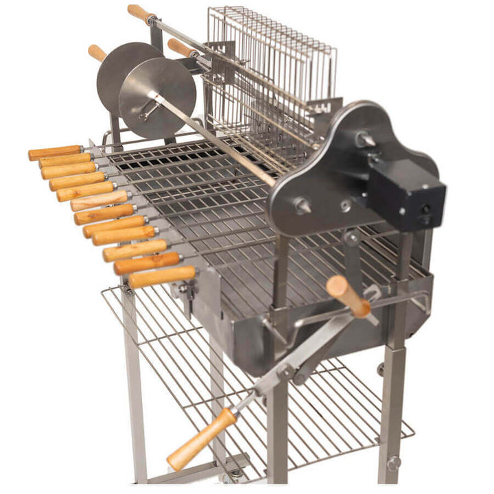 Deluxe Cyprus Grill Spit - Stainless Steel - Flaming Coals