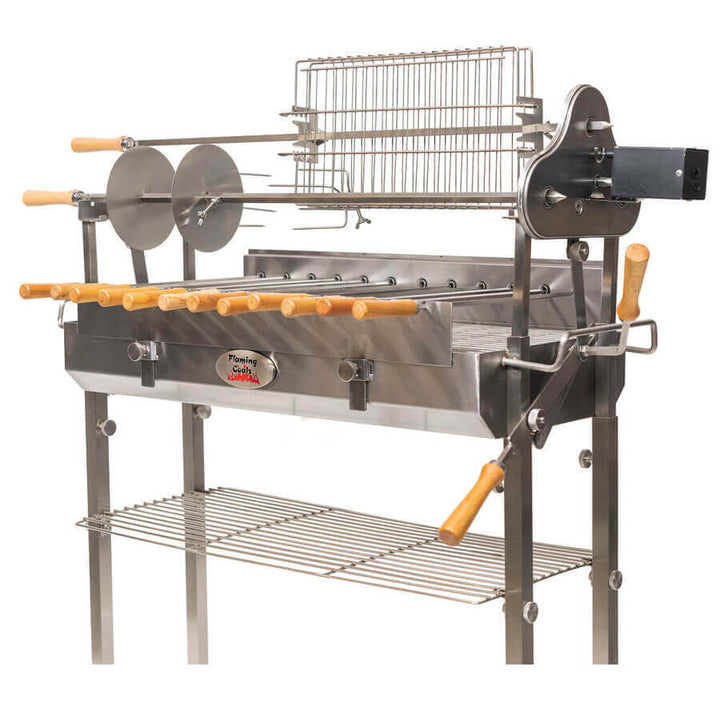 Deluxe Cyprus Grill Spit - Stainless Steel - Flaming Coals