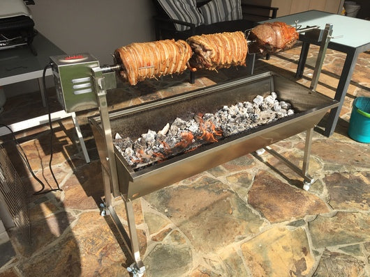 The Minion 1200 Stainless Steel Spit Rotisserie | Flaming Coals