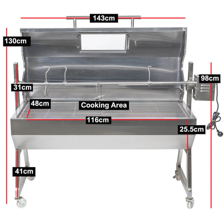 1200 Stainless Steel Hooded Spartan Spit Roaster | Flaming Coals