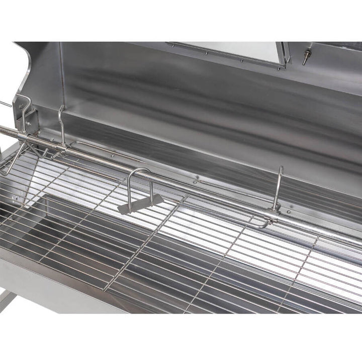1200 Stainless Steel Hooded Spartan Spit Roaster | Flaming Coals