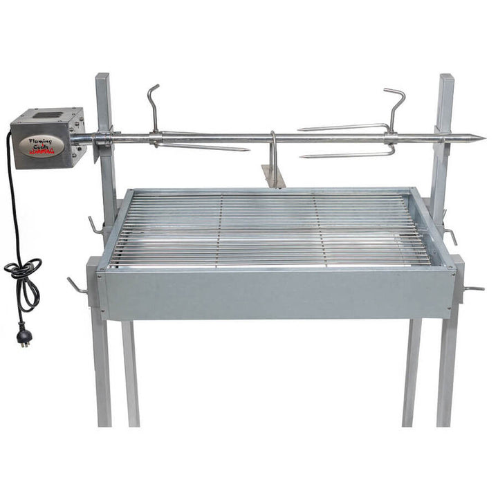 Extendable Large Charcoal BBQ Spit Rotisserie - Flaming Coals